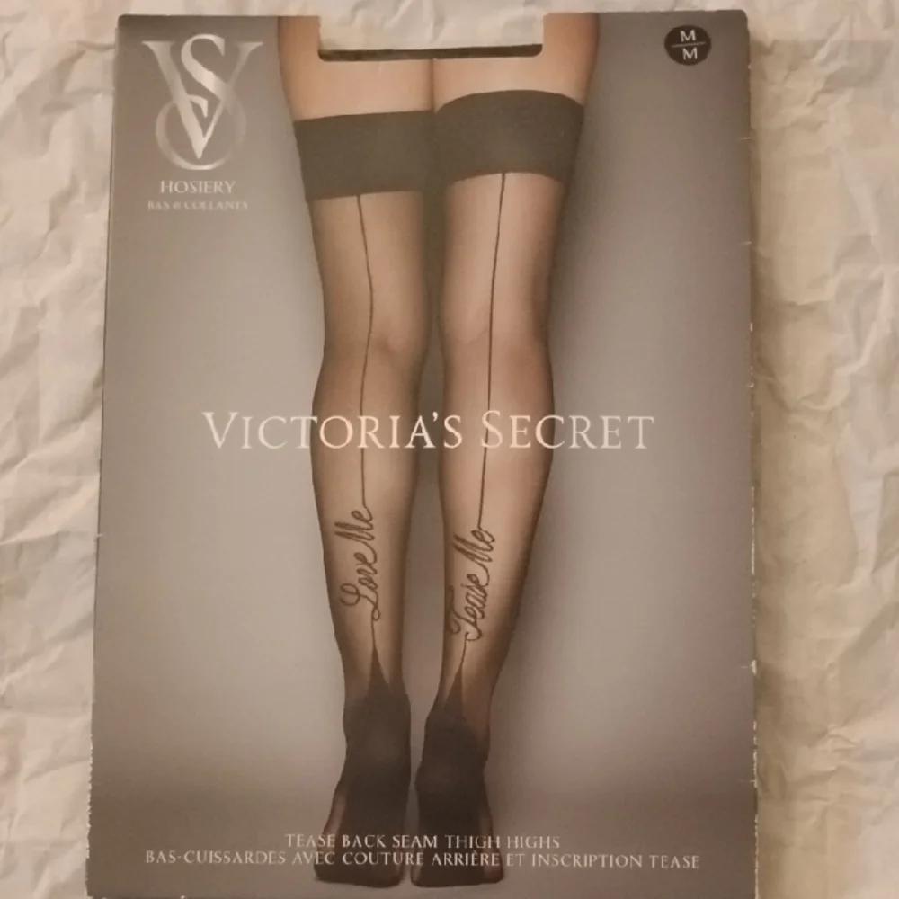 Victoria's Secret Black Tease Back Seam Stockings Love Me Tease Me